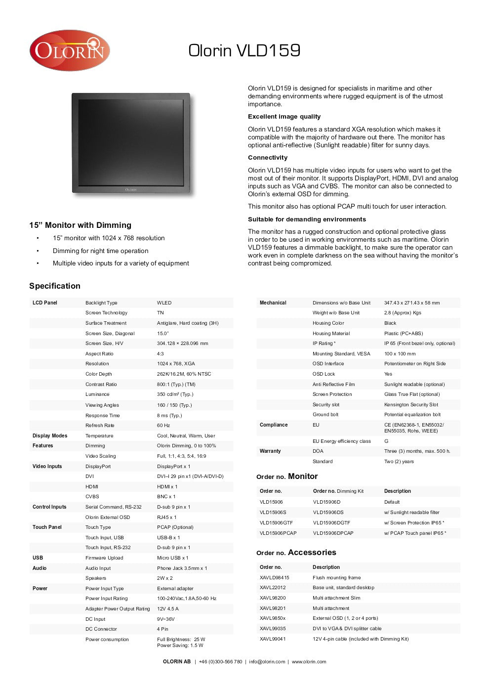 Olorin VLD15906D Marine Monitor